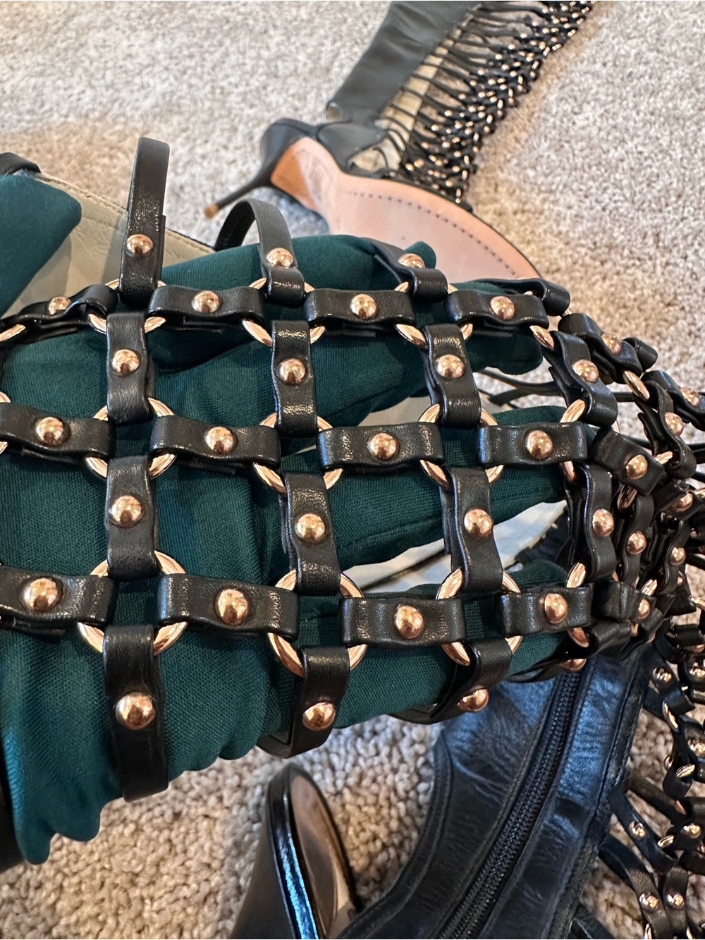 Sophia Webster Black Open Lattice Gold Studded Over-the-Knee Stiletto Boots - Picture 9 of 11
